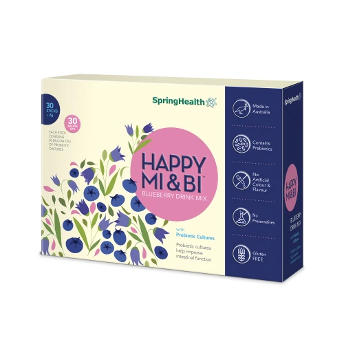 SpringHealth Happy Mi & Bi with 30 Billion CFU Probiotics Blueberry Drink Mix 30s x 2g