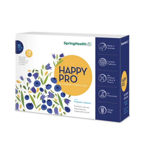 SpringHealth Happy PRO with 15 Billion CFU Probiotics Blueberry Drink Mix 30s x 2g