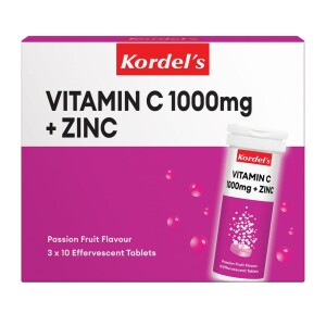 Kordel's Vitamin C 1000mg + Zinc Effervescent Passion Fruit Flavour 3x10s