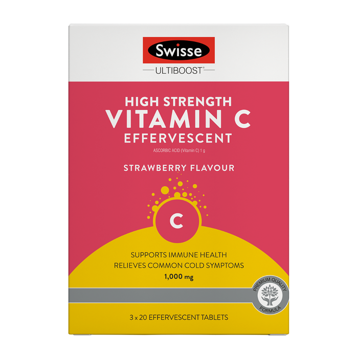 Swisse Ultiboost High Vitamin C Effervescent 1000mg Strawberry 3x20s
