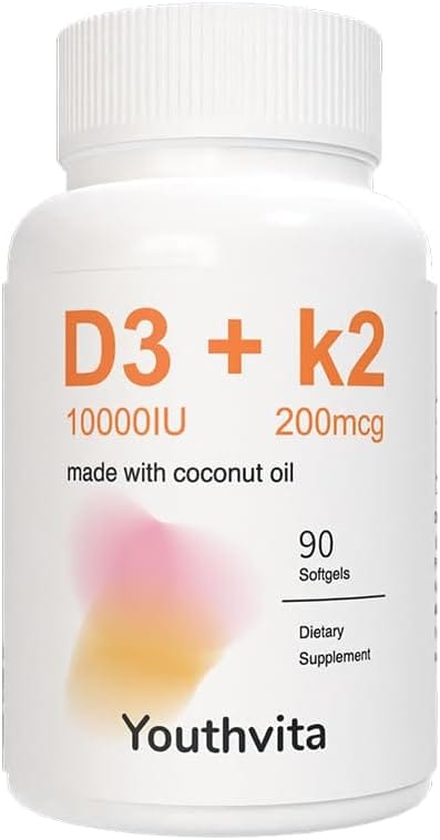 Youthvita Vitamin D3 10000IU + k2 200IU Made With Coconut Oil 90s