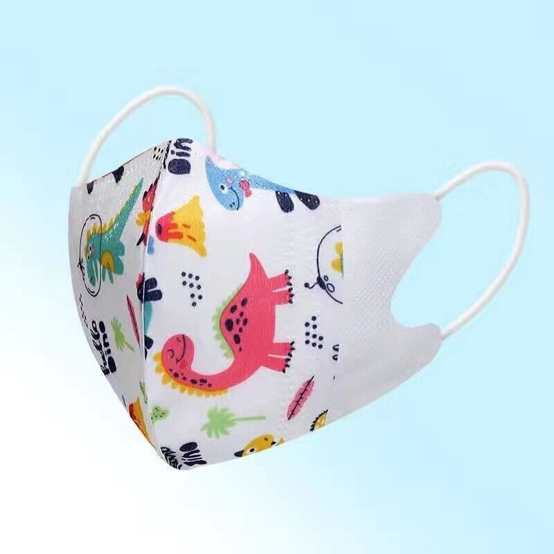 3D Disposable Children's Face Mask White Dinosaur 10s